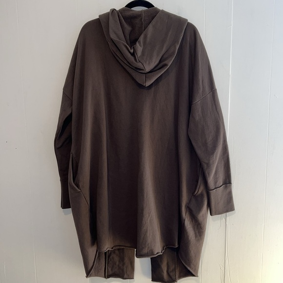 NWT Mono B Open Longline Women'ss Hooded Cardigan  With Pockets Brown 1086 - Picture 2 of 5